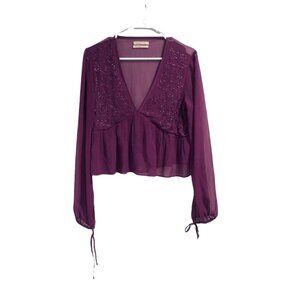 Urban Outfitters Balloon Sleeve Top Purple Blouse Small Beaded Womens Oversized